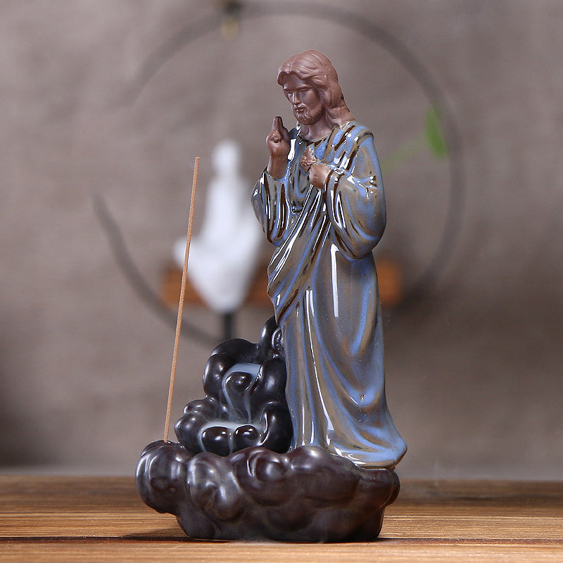Jesus Smoke Backflow Incense Burner Creative Virgin Tower Incense Burner Decoration