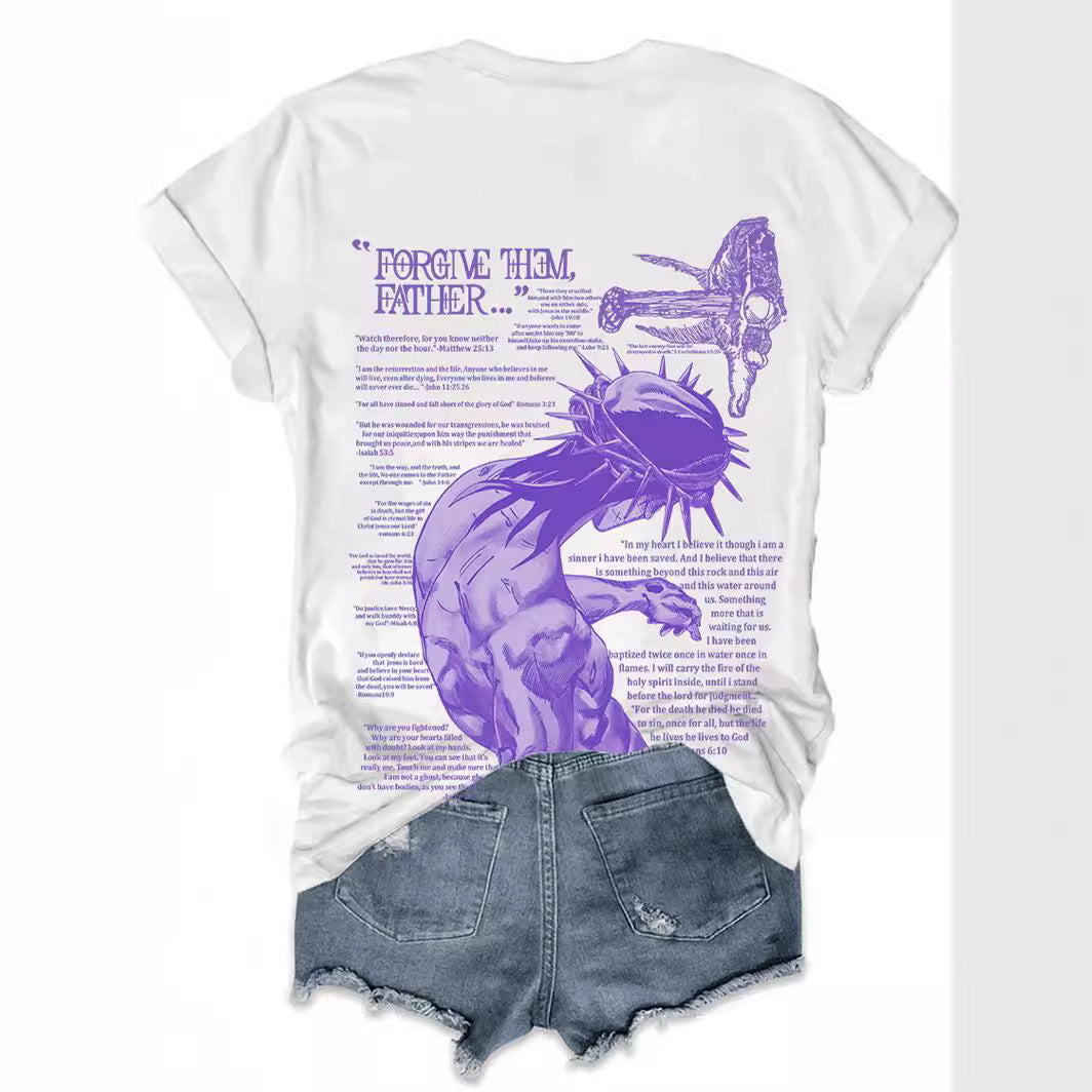 Top Round Neck Jesus Letter Short Sleeve T-Shirt