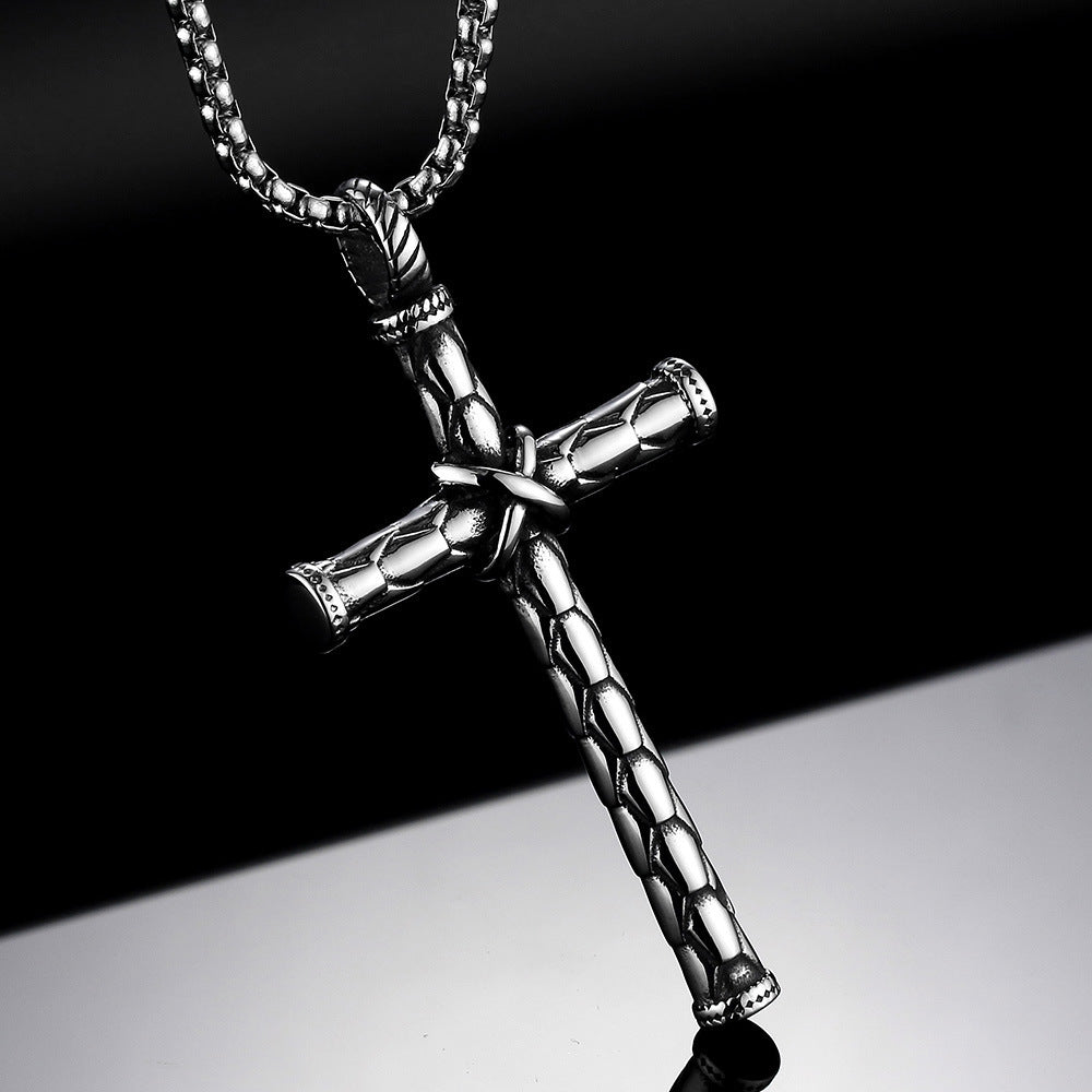 Hip-Hop Authentic Personality Japanese And Korean Simple Titanium Steel Jesus Cross Necklace Men's Jewelry Pendant Women