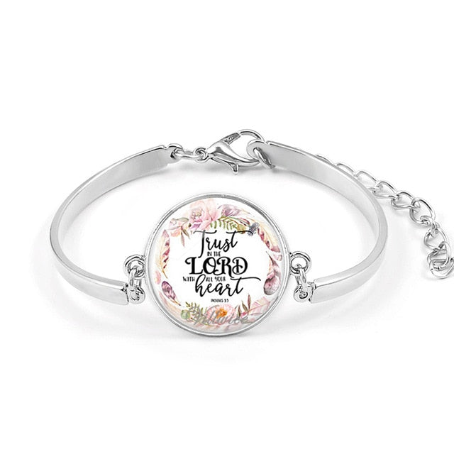Handmade Bible Verse Bracelet Art Glass Dome Charms Bracelet Scripture Quote Jewelry Christian Party Favor Gifts