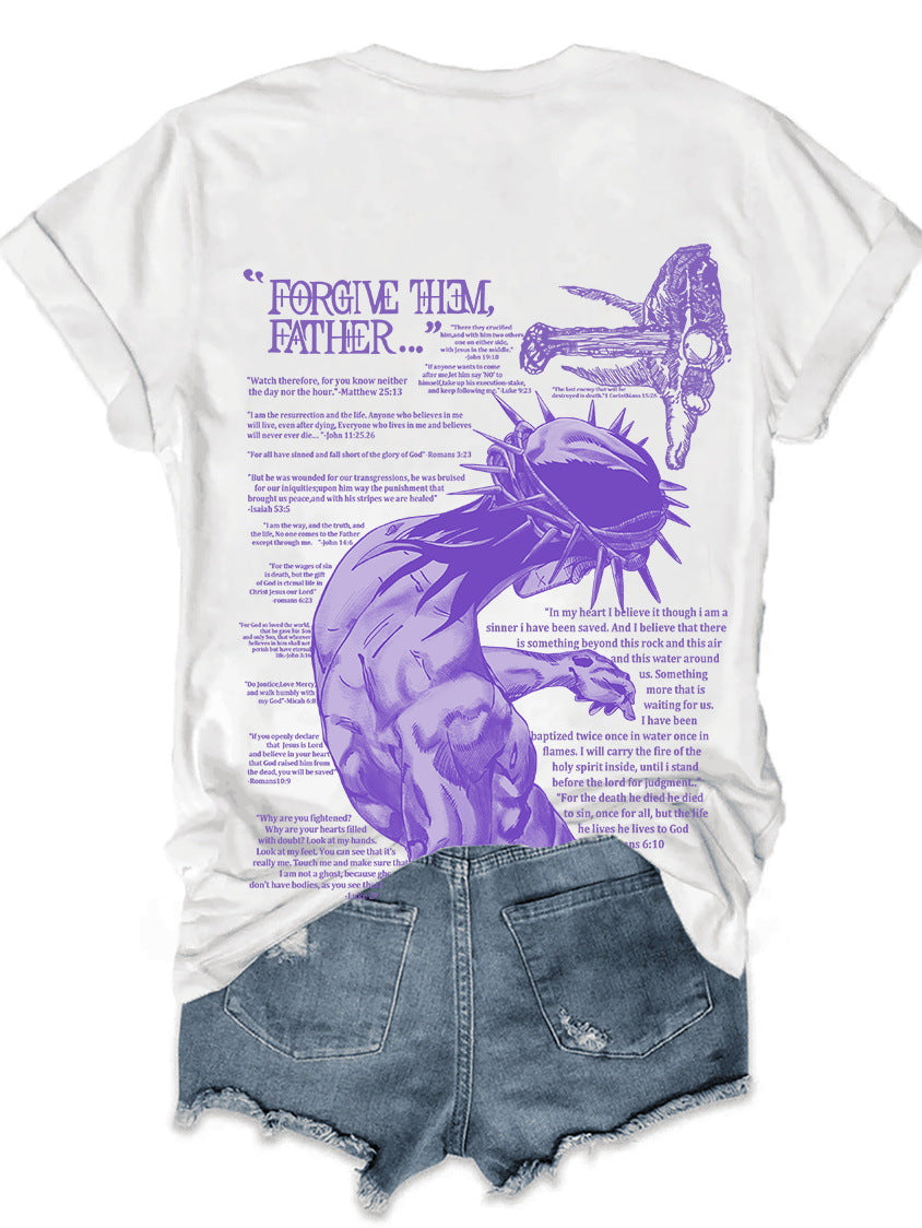 Top Round Neck Jesus Letter Short Sleeve T-Shirt