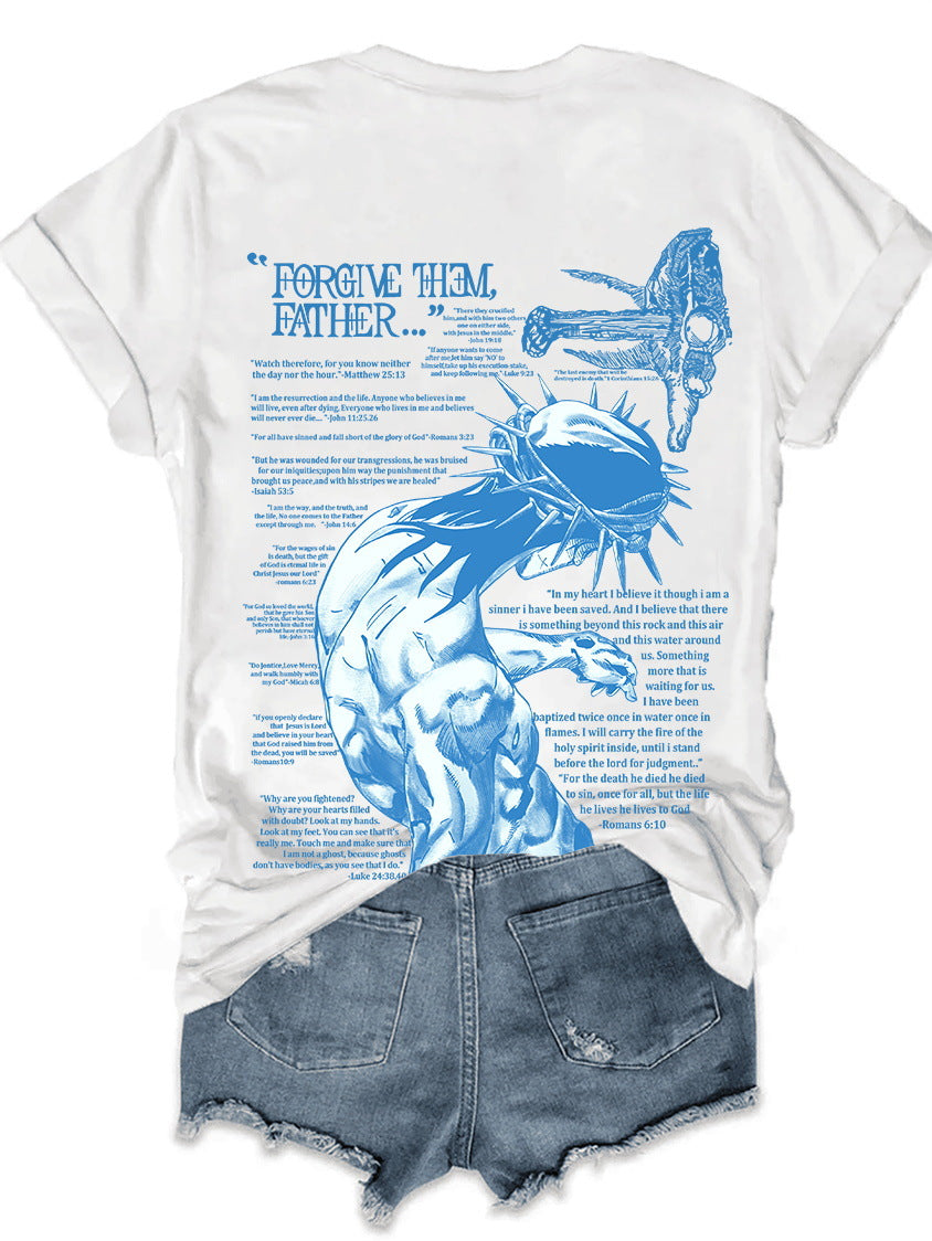 Top Round Neck Jesus Letter Short Sleeve T-Shirt