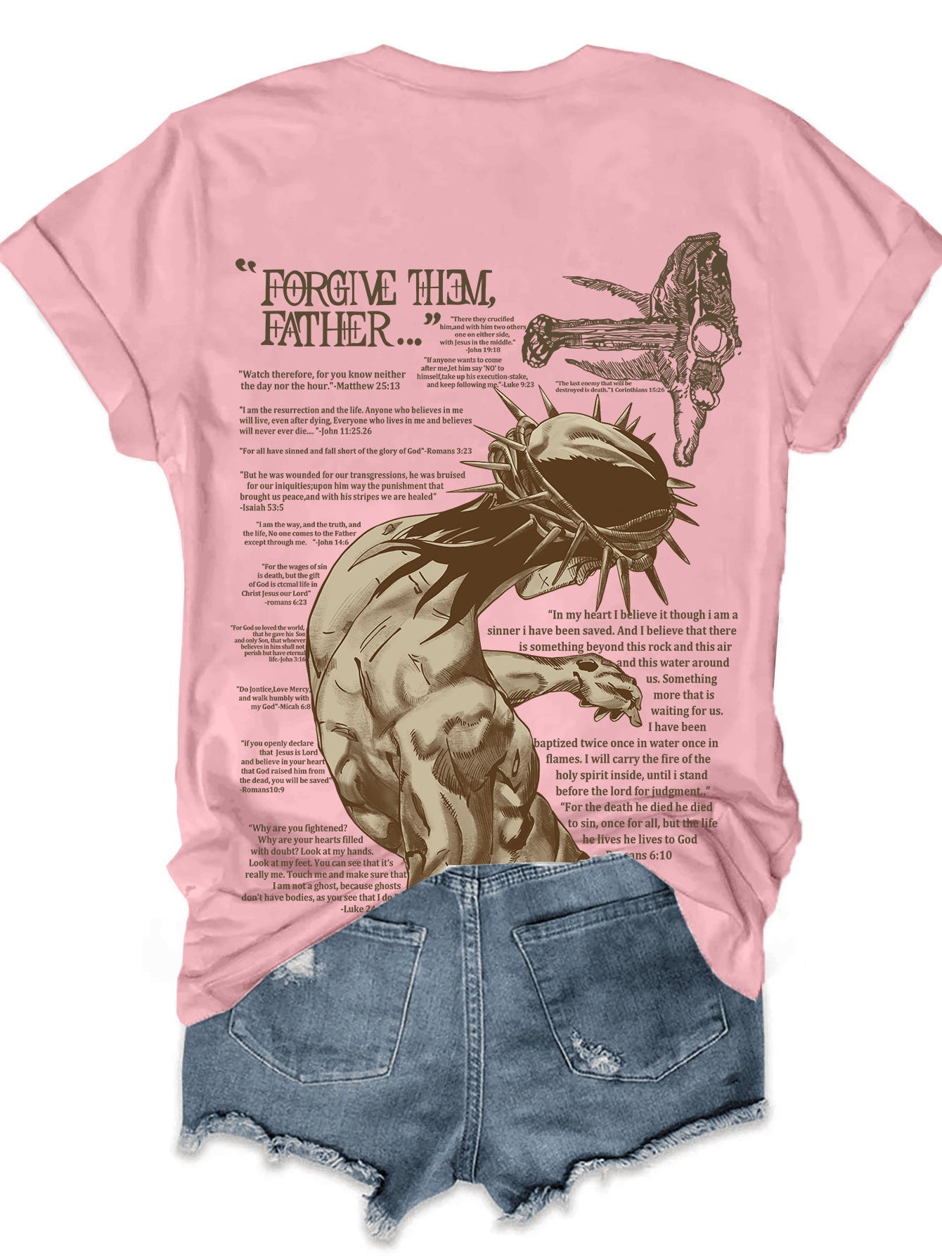 Top Round Neck Jesus Letter Short Sleeve T-Shirt