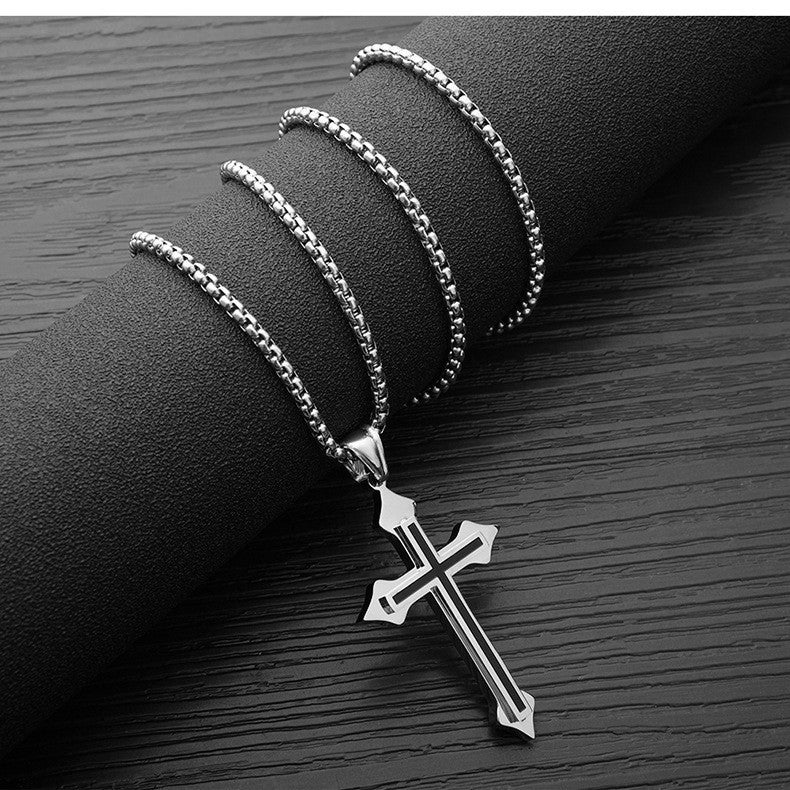 Hip-Hop Authentic Personality Japanese And Korean Simple Titanium Steel Jesus Cross Necklace Men's Jewelry Pendant Women