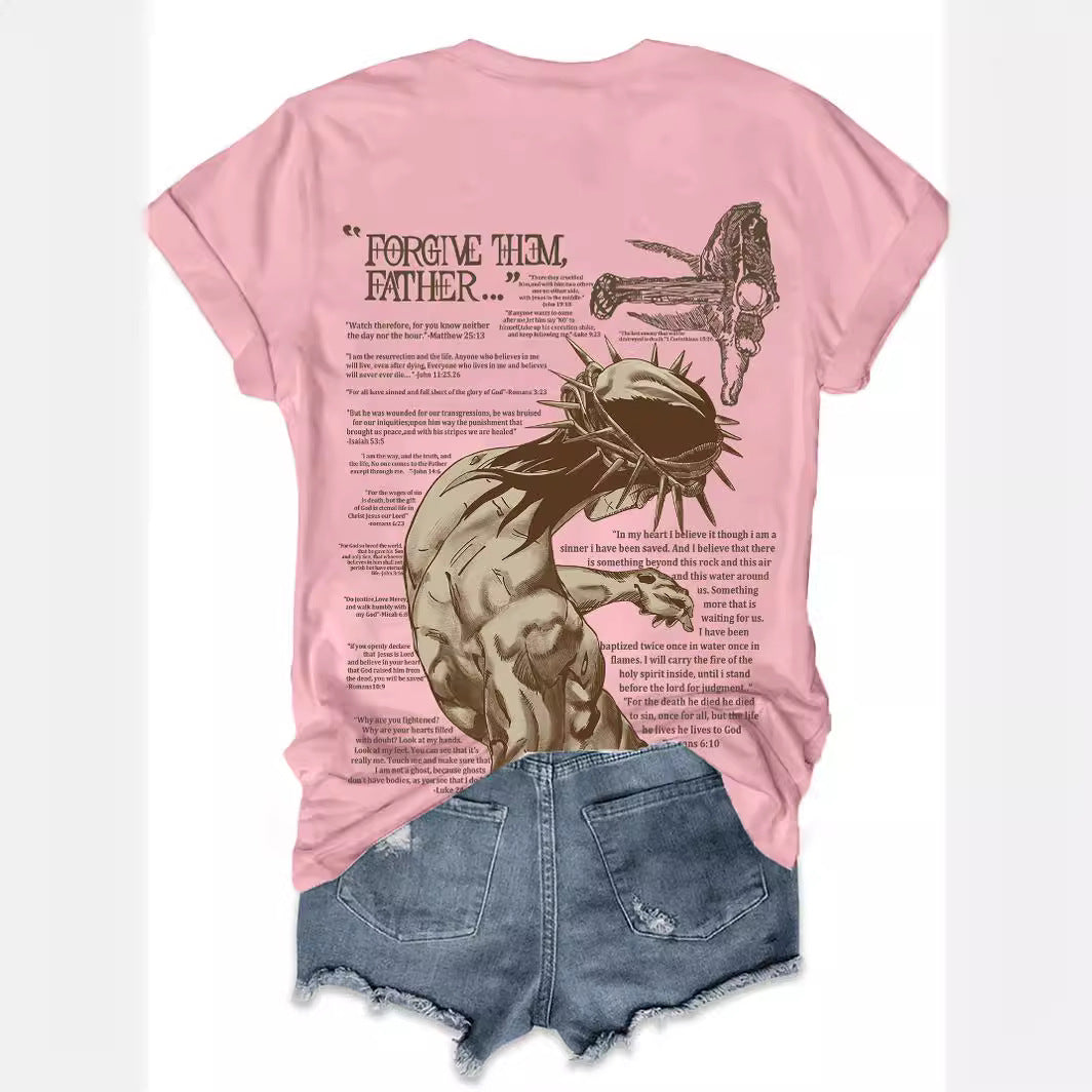 Top Round Neck Jesus Letter Short Sleeve T-Shirt