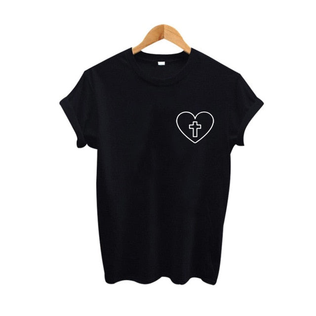 Cross Heart T-shirt - Graphic tees Women And Men Love Jesus