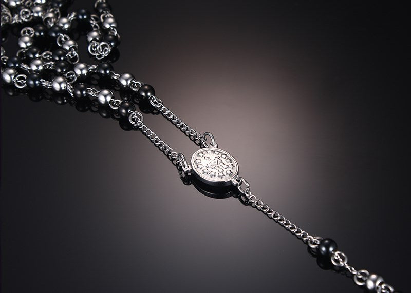 Jewelry Titanium Steel Religious Jesus Cross Necklace/Rosary Long Necklace