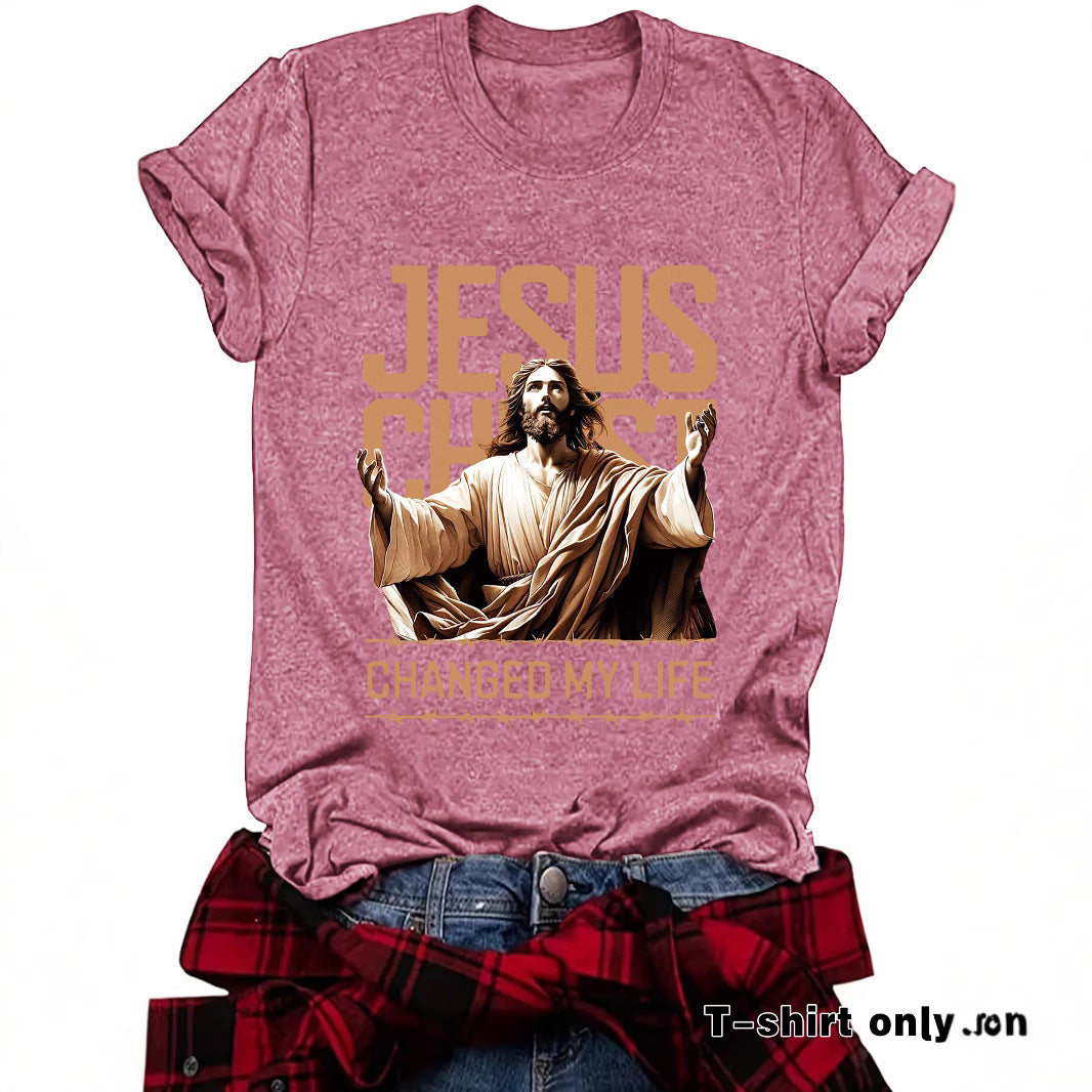 JESUS Pattern Printed T-shirt Short Sleeve