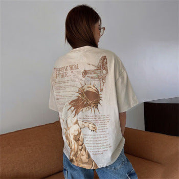Top Round Neck Jesus Letter Short Sleeve T-Shirt
