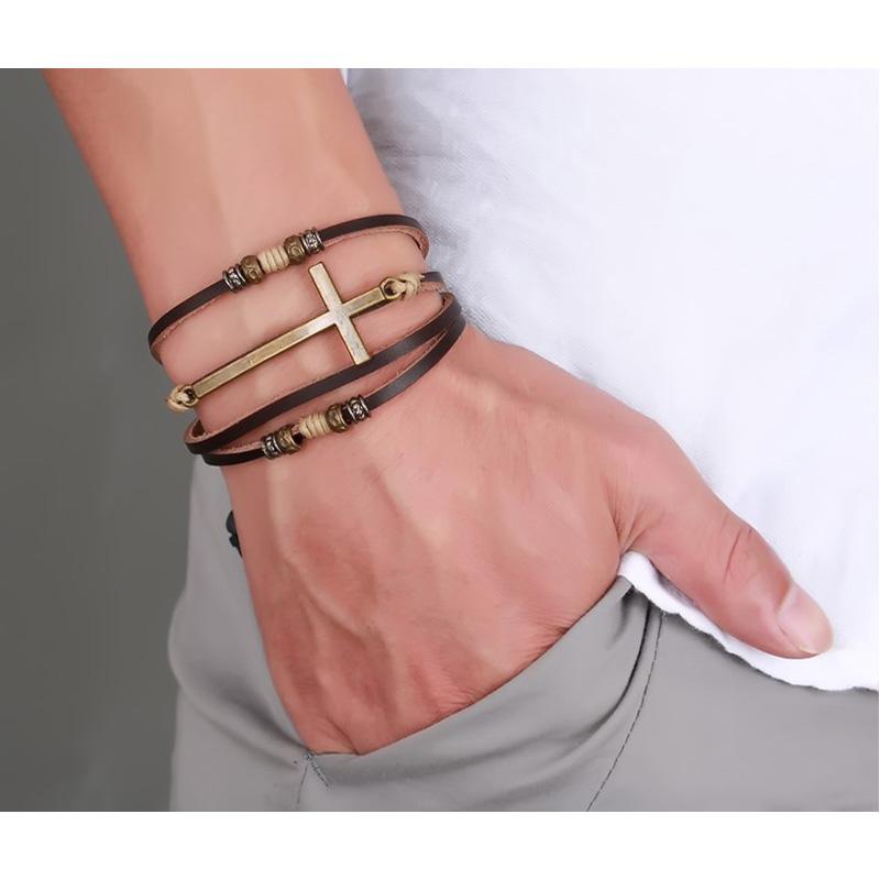 Vnox Leather Cross Bracelets & Bangles