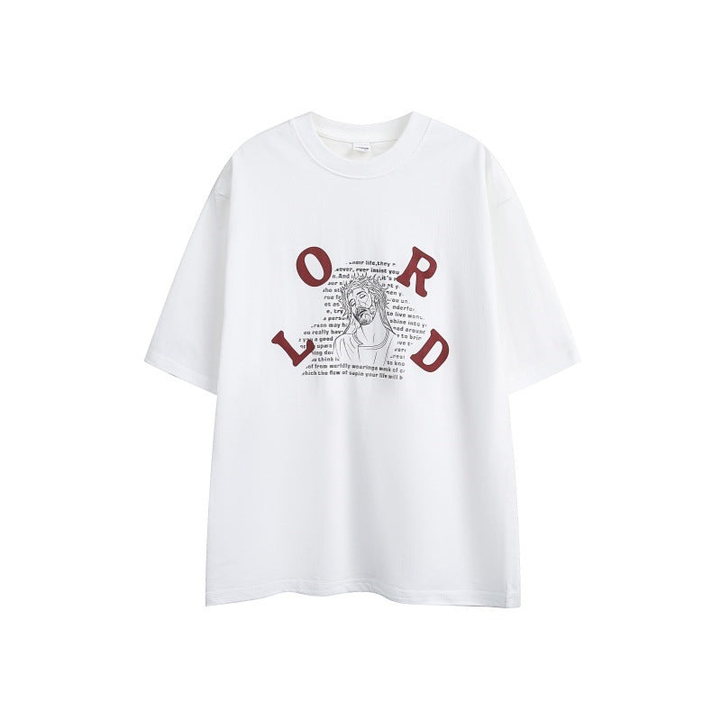 Jesus letter print loose men's and women's short sleeves