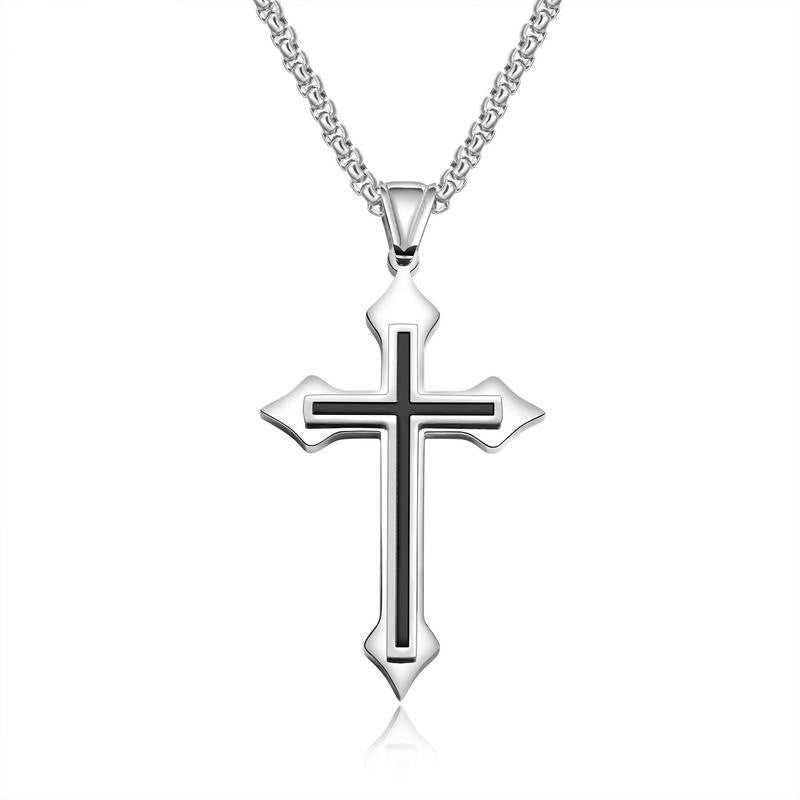 Hip-Hop Authentic Personality Japanese And Korean Simple Titanium Steel Jesus Cross Necklace Men's Jewelry Pendant Women