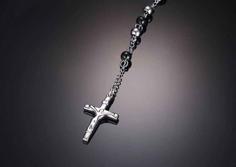 Jewelry Titanium Steel Religious Jesus Cross Necklace/Rosary Long Necklace