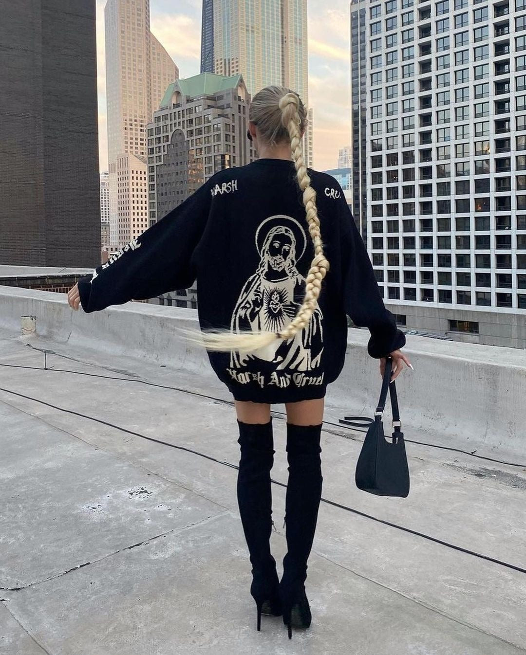 Jesus Graphic Christmas Printed Knit Sweater, Unisex European And American Style Loose Fitting Round Neck Long Sleeved Pullover