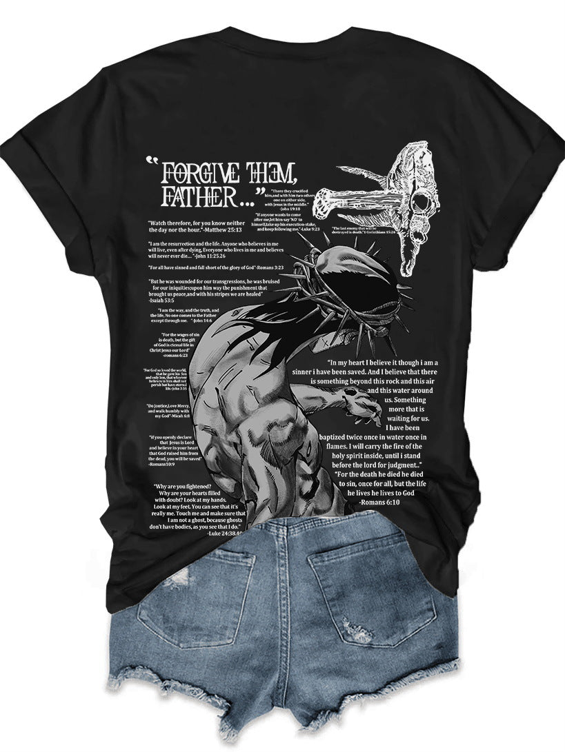 Top Round Neck Jesus Letter Short Sleeve T-Shirt