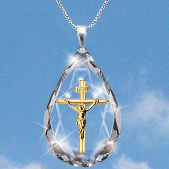 Crystal Cross Jesus Necklace Pendant European and American Fashion Diamond Necklace