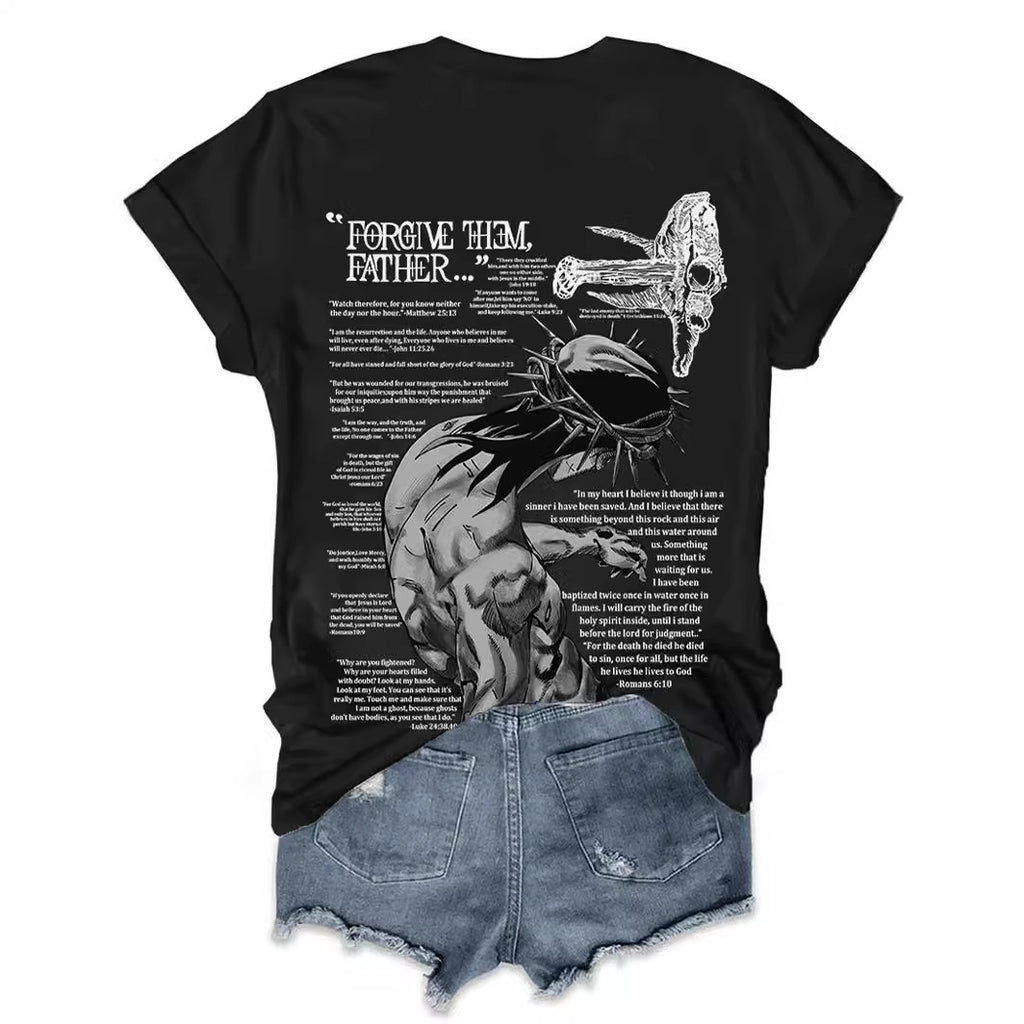 Top Round Neck Jesus Letter Short Sleeve T-Shirt