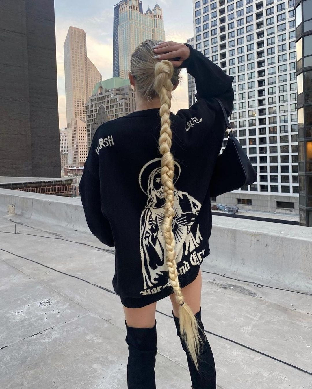 Jesus Graphic Christmas Printed Knit Sweater, Unisex European And American Style Loose Fitting Round Neck Long Sleeved Pullover