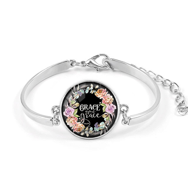 Handmade Bible Verse Bracelet Art Glass Dome Charms Bracelet Scripture Quote Jewelry Christian Party Favor Gifts