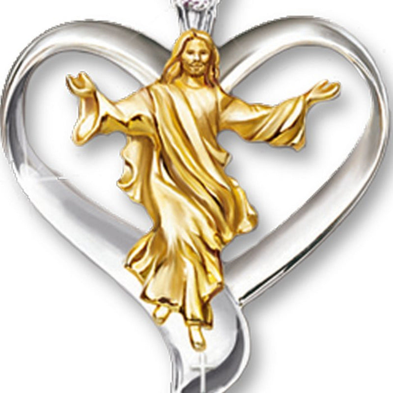 Heart Jesus Necklaces Gold and Silver Two-tone Clear Round Zirconia Alloy Pendant Necklace