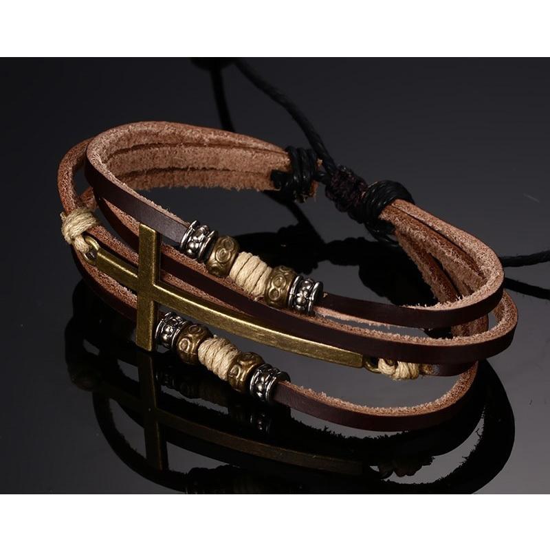 Vnox Leather Cross Bracelets & Bangles
