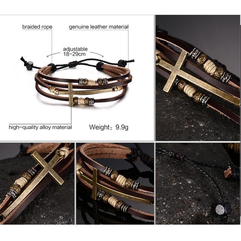 Vnox Leather Cross Bracelets & Bangles