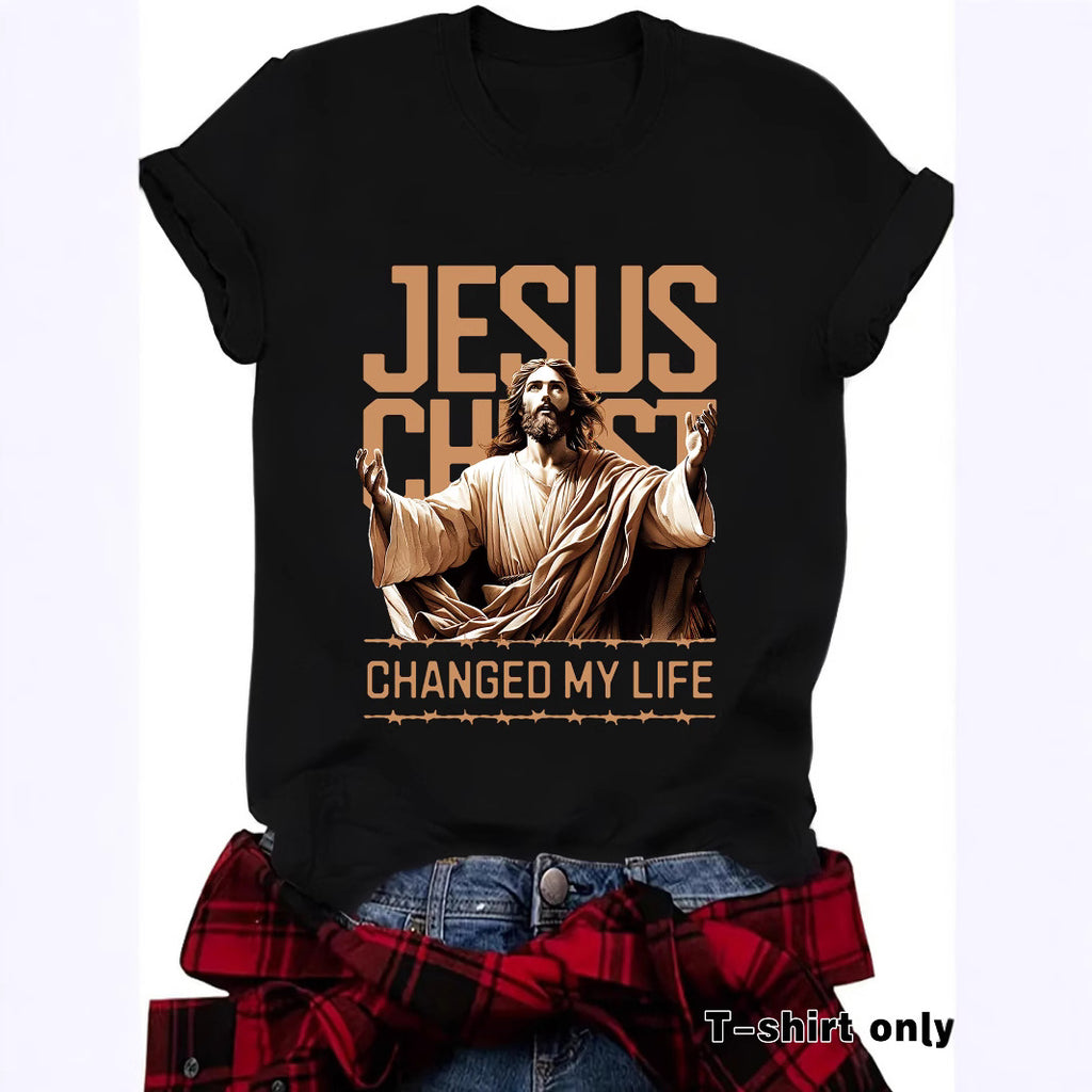 JESUS Pattern Printed T-shirt Short Sleeve