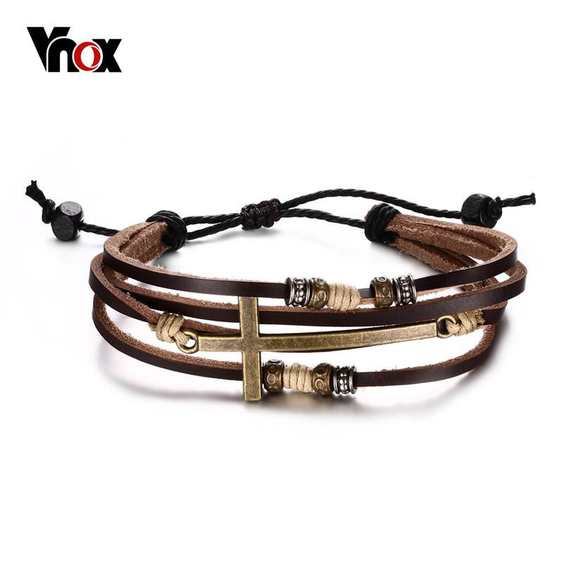 Vnox Leather Cross Bracelets & Bangles