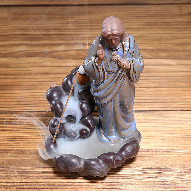 Jesus Smoke Backflow Incense Burner Creative Virgin Tower Incense Burner Decoration