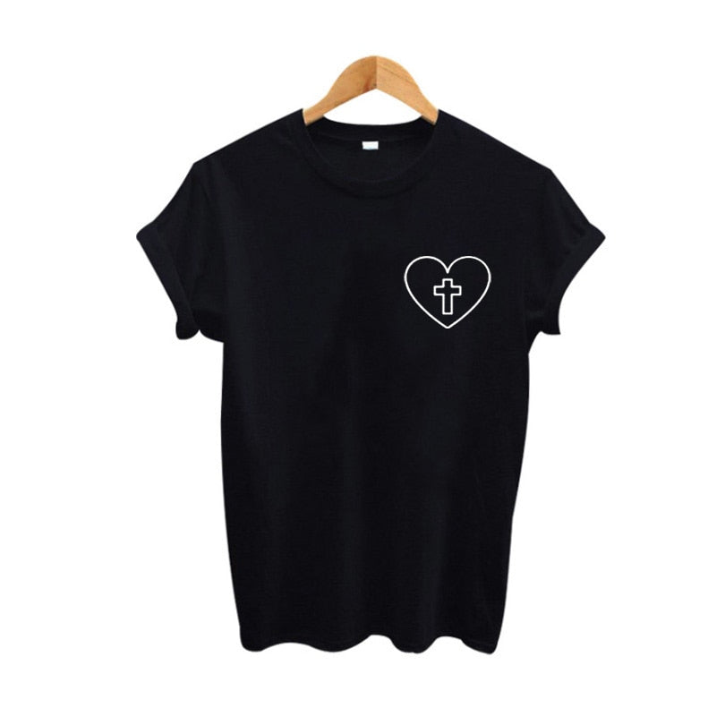 Cross Heart T-shirt - Graphic tees Women And Men Love Jesus