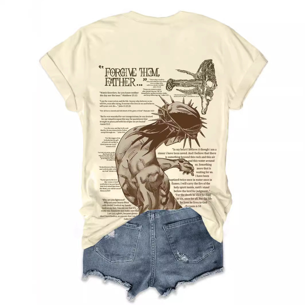 Top Round Neck Jesus Letter Short Sleeve T-Shirt