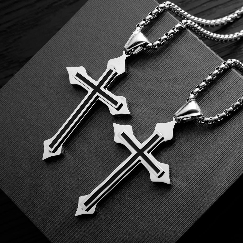 Hip-Hop Authentic Personality Japanese And Korean Simple Titanium Steel Jesus Cross Necklace Men's Jewelry Pendant Women