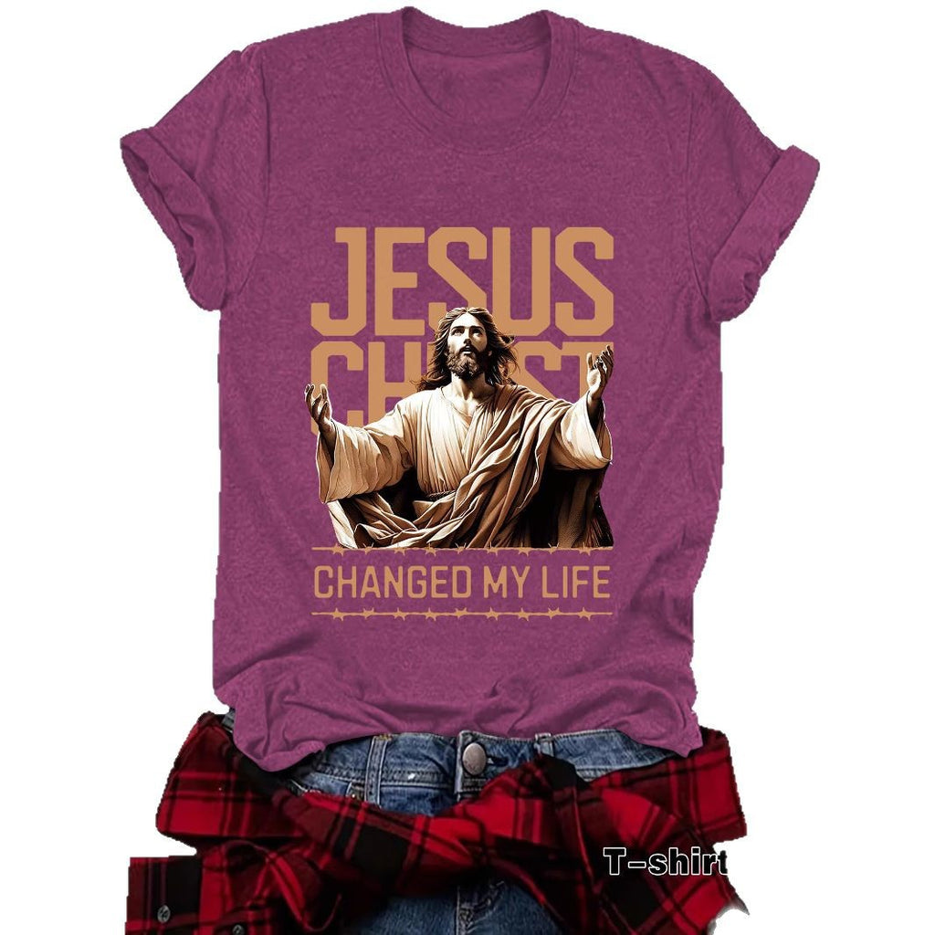 JESUS Pattern Printed T-shirt Short Sleeve