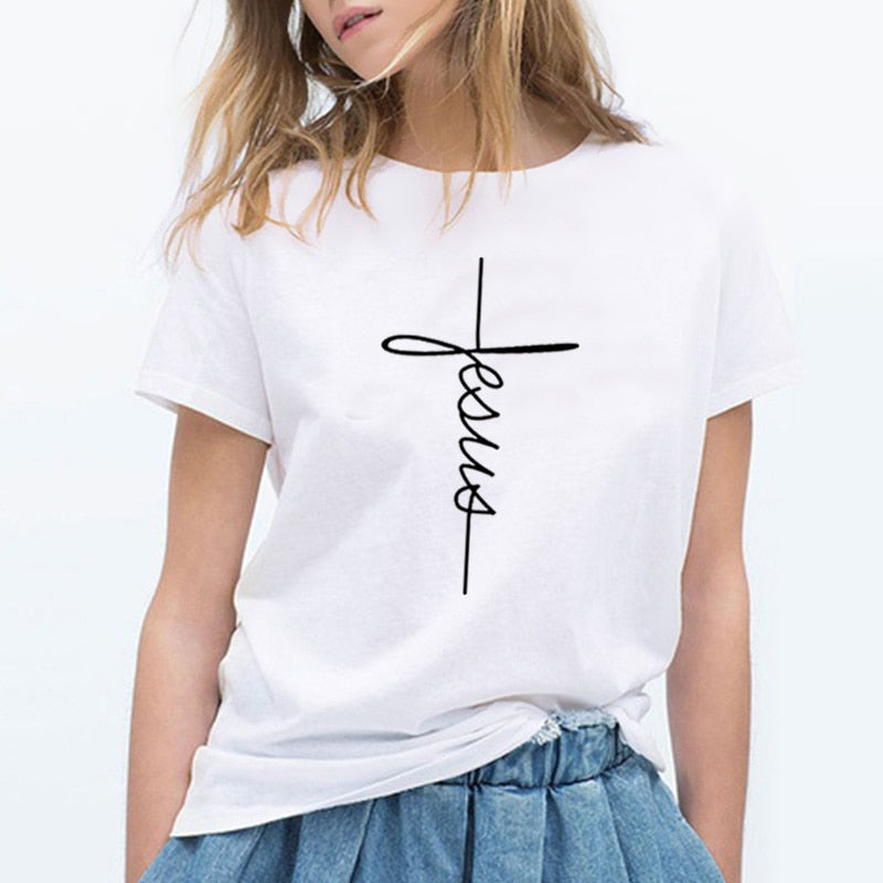 The Cross Printed T-shirt Cotton Jesus Clothes Plus Size